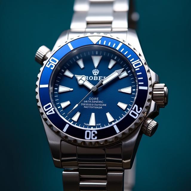 Stainless steel diver watch with blue bezel